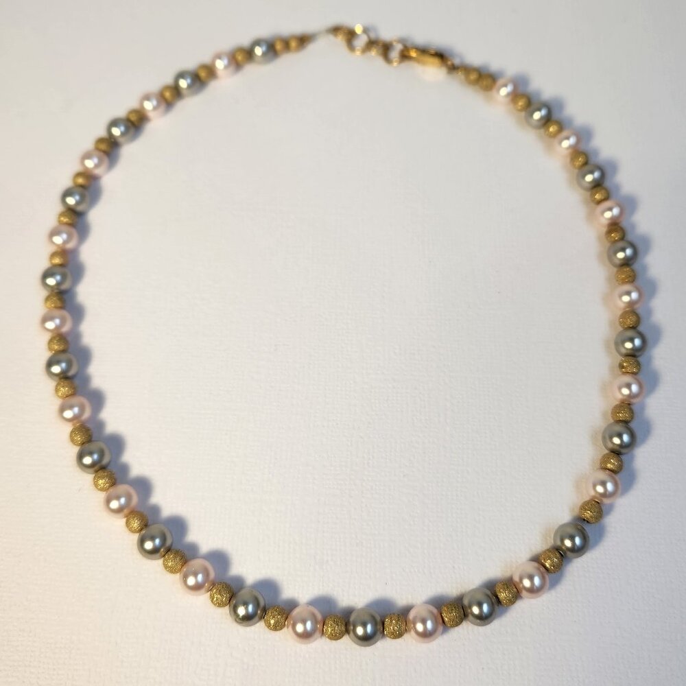 VTG 925 Multicolor Freshwater Pearl Necklace Silver Gold Stardust Beads 18" - Picture 3 of 9